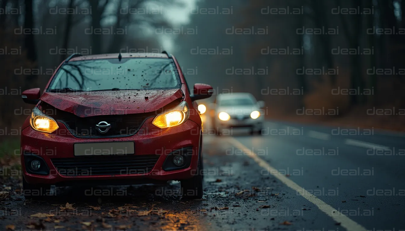 Car with Headlights On Parked on a Foggy Road
