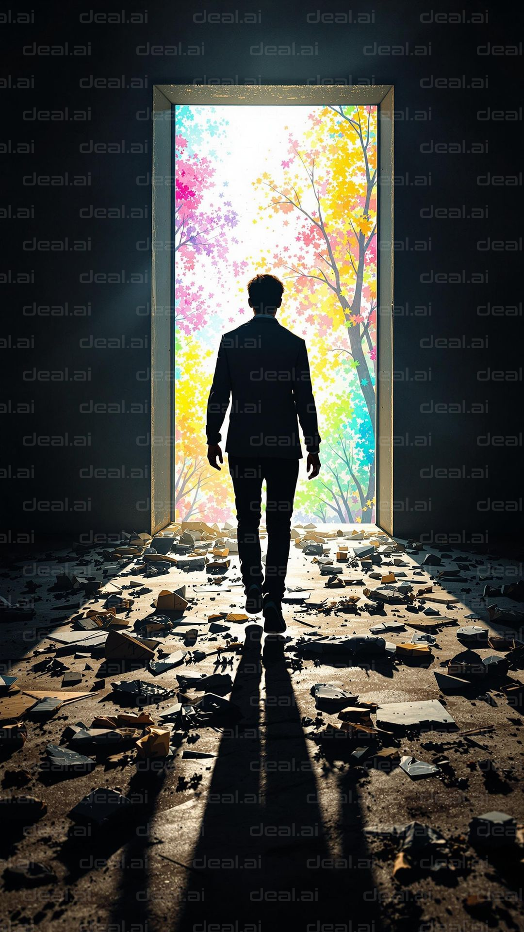 Man Walking Into Colorful Light