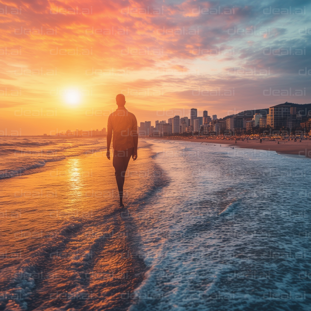 Sunset Stroll Along the Beach