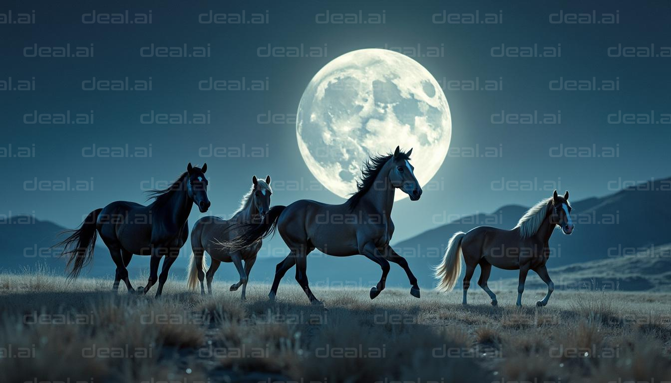 Horses Running Under the Full Moon