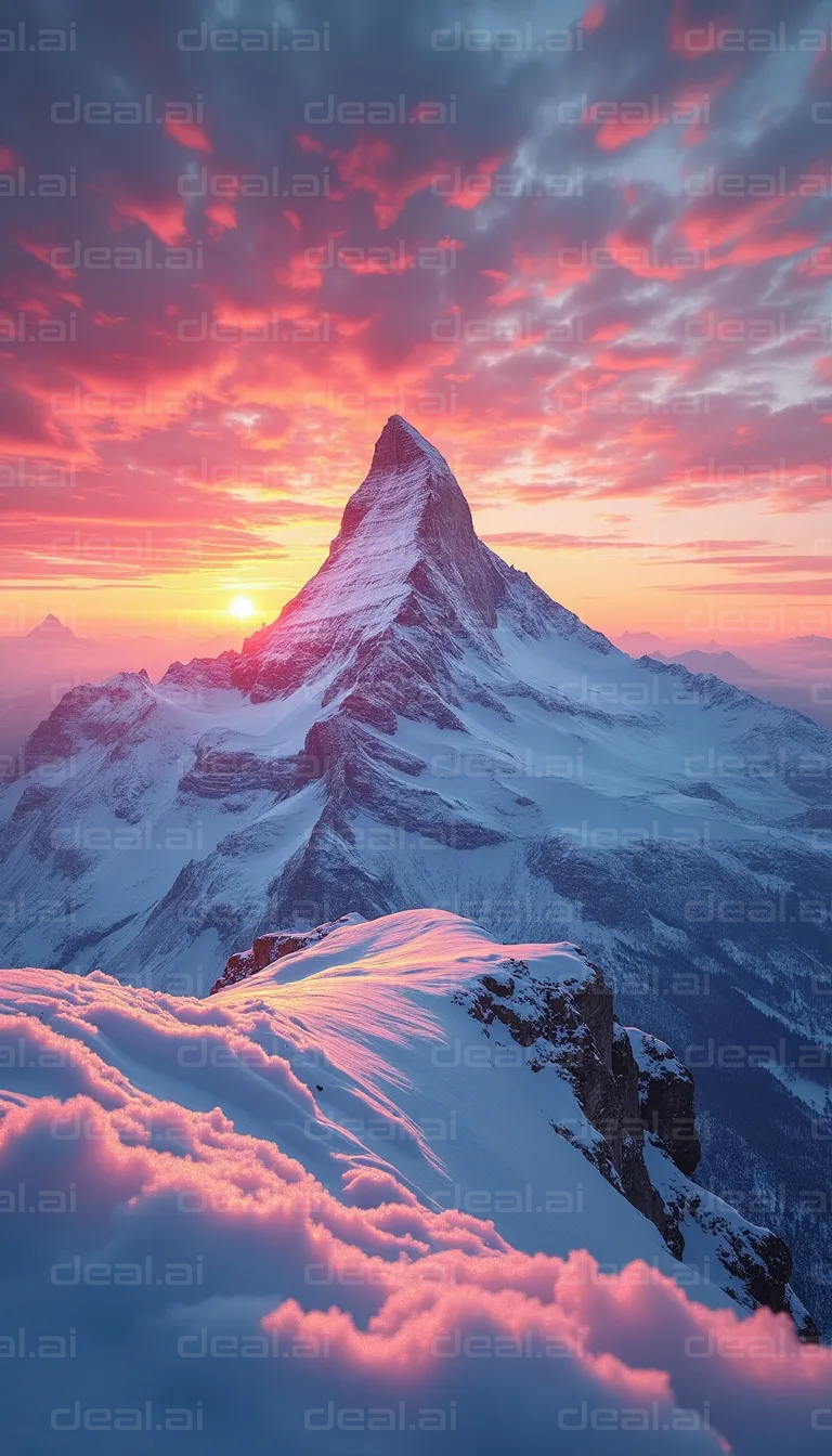 Sunrise Over a Majestic Snowy Peak