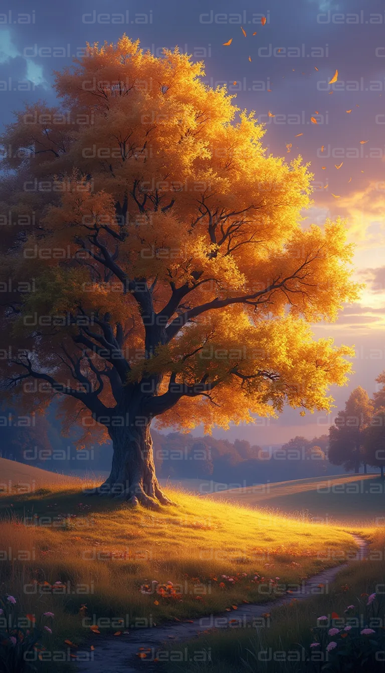 Golden Autumn Tree at Sunset