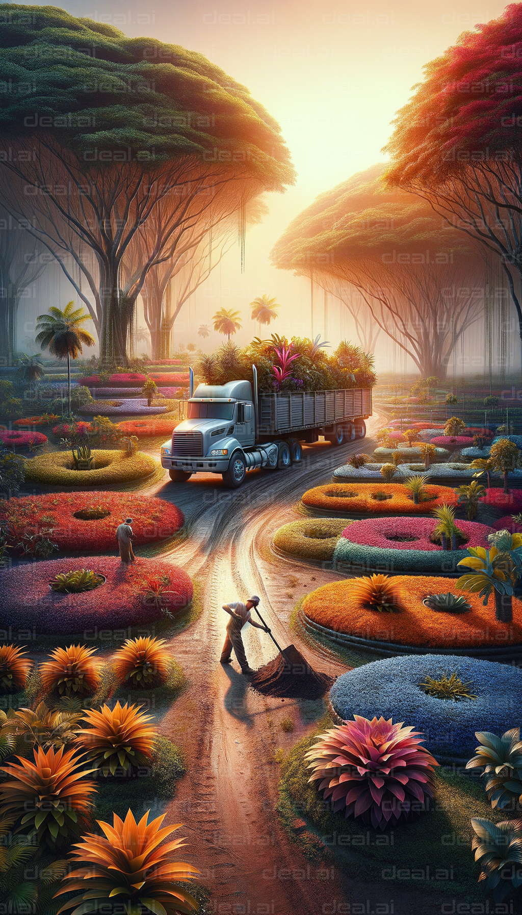 "Dreamlike Garden at Sunrise"