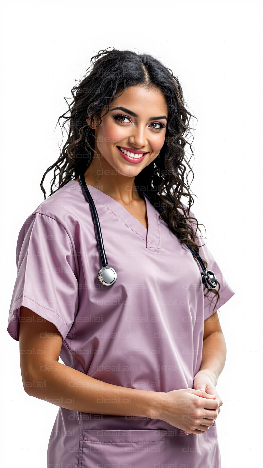 Smiling Nurse in Pink Scrubs