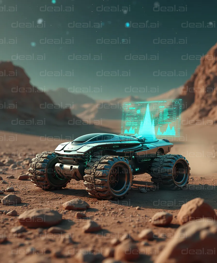 Futuristic Rover in Martian Landscape
