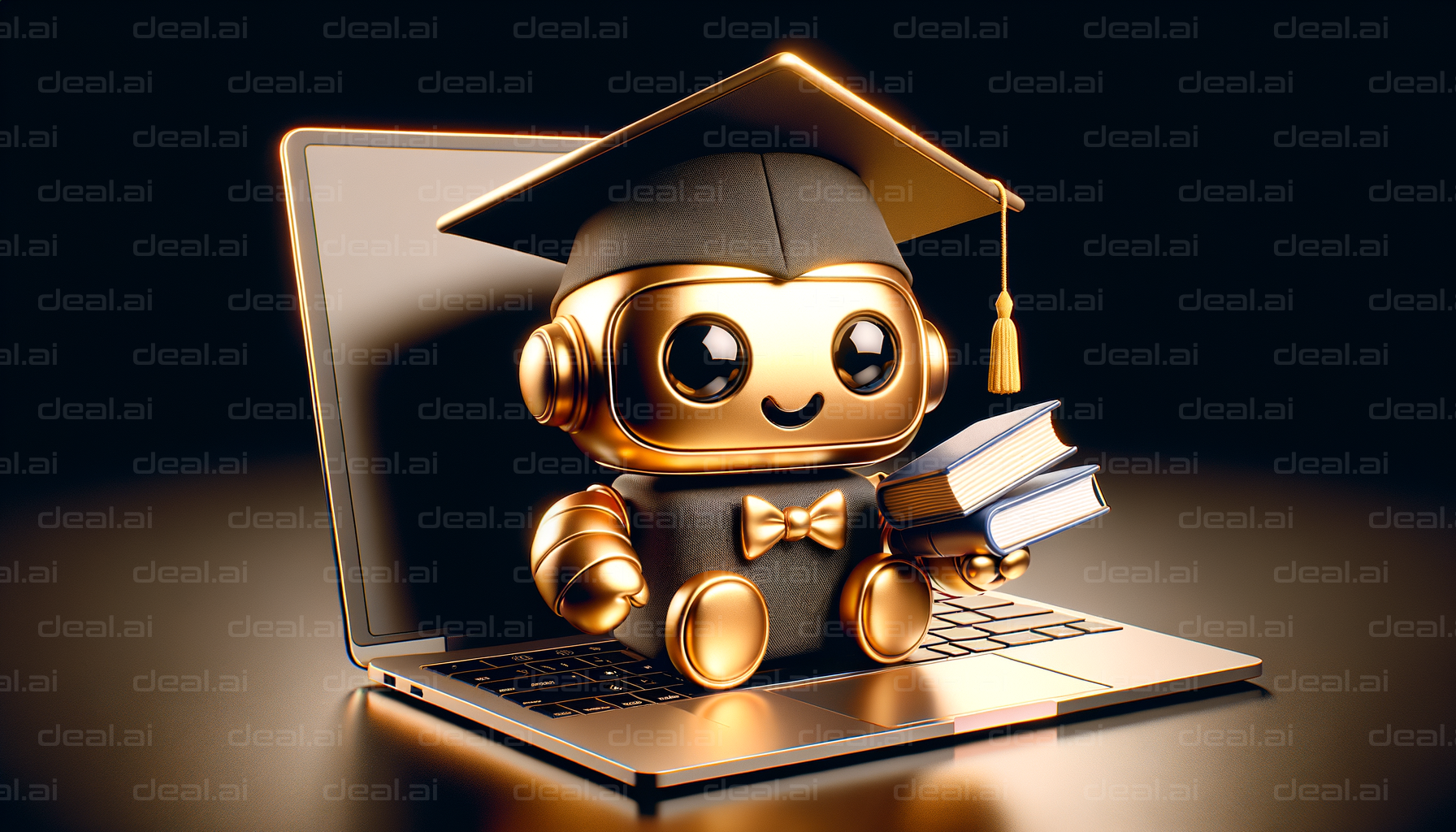 "Graduation Robot with Books on Laptop"