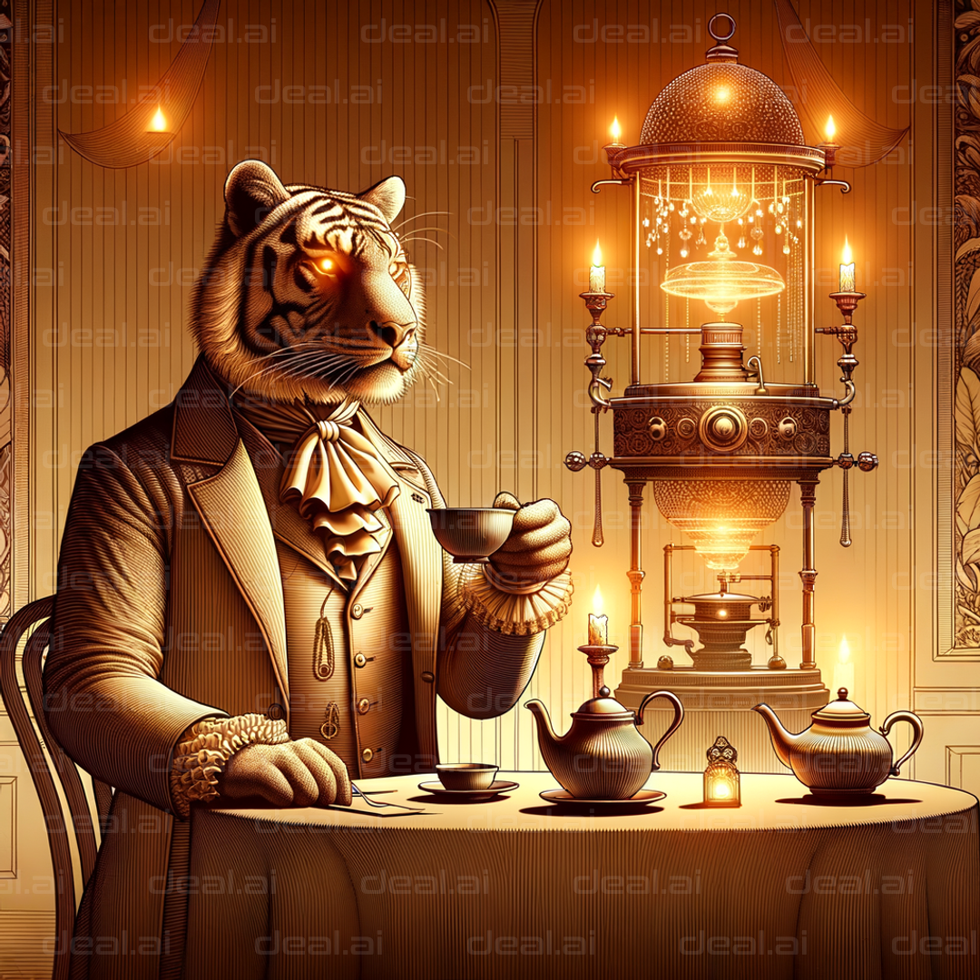 "Elegant Tiger at Steampunk Tea Party"