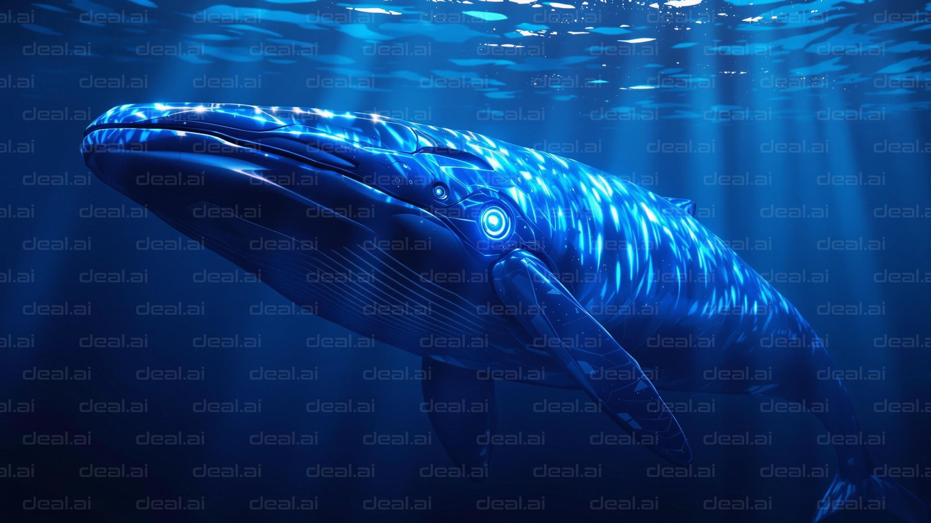 Futuristic Whale in Deep Blue Ocean