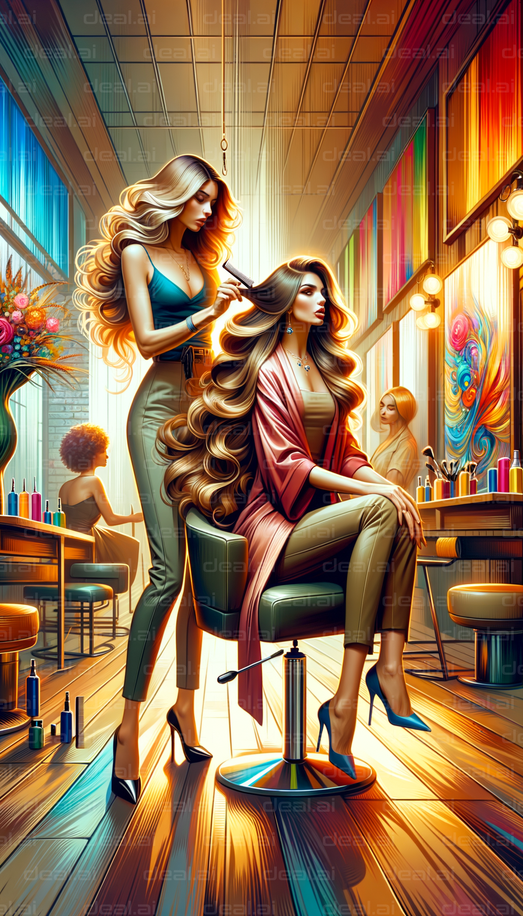 "Stylish Hair Salon with Vibrant Colors"