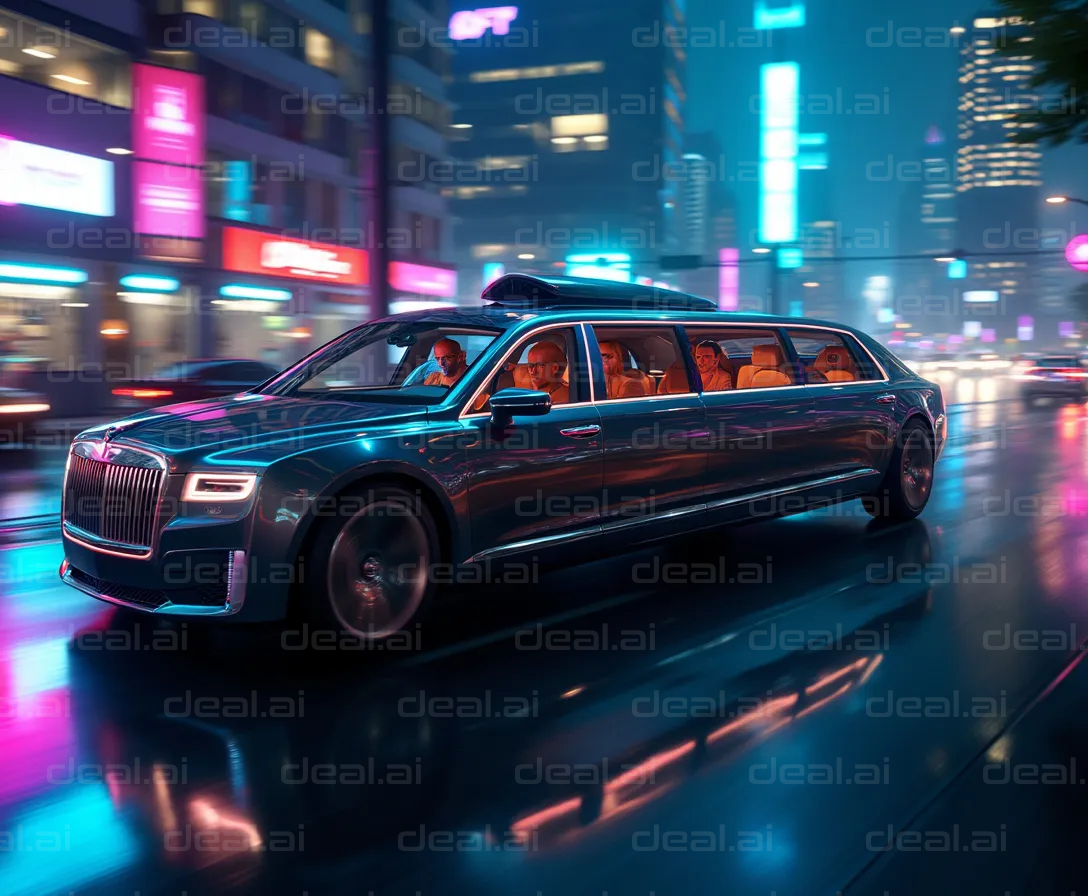 Luxury Limo Cruising Through Neon City