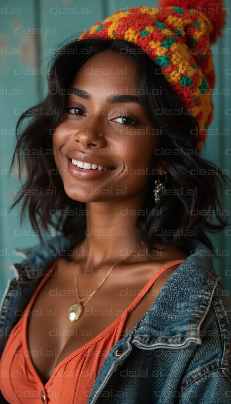 Colorful Knit Hat and Bright Smile