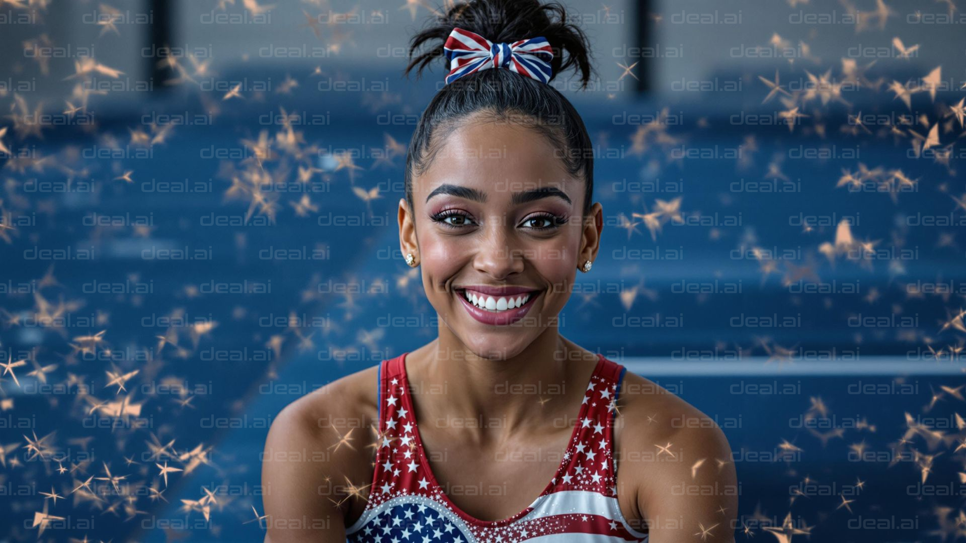 Smiling Gymnast with Sparkling Stars