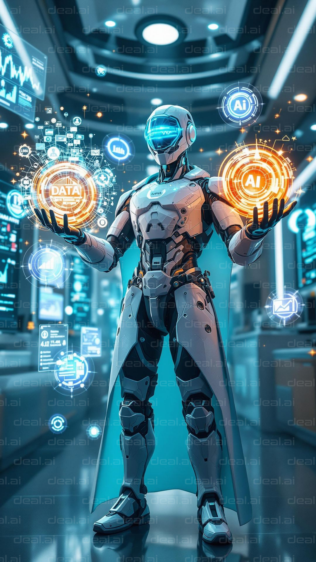 "AI Robot Balancing Data and Tech"