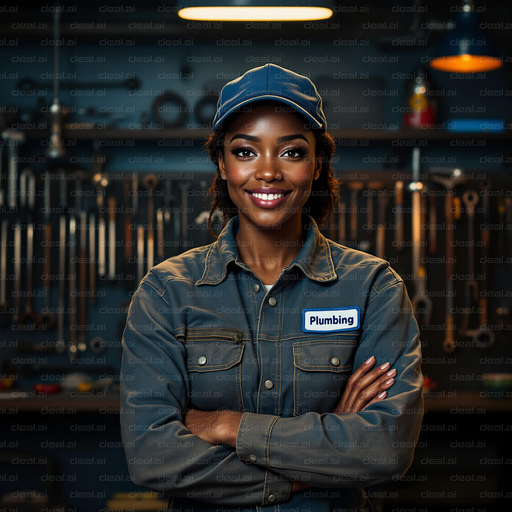 Confident Plumber at Workbench
