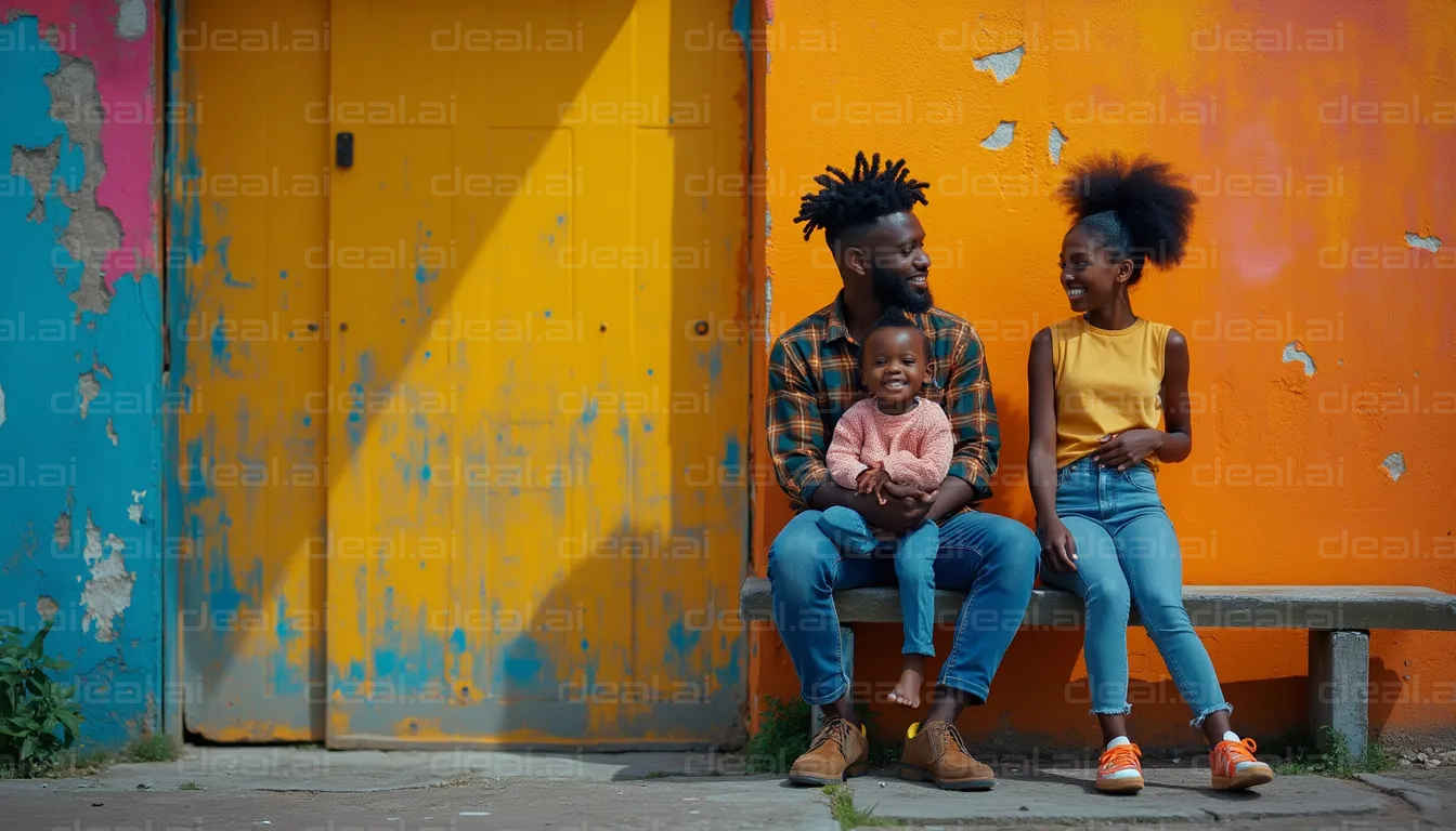 "Family Joy Against a Colorful Wall"
