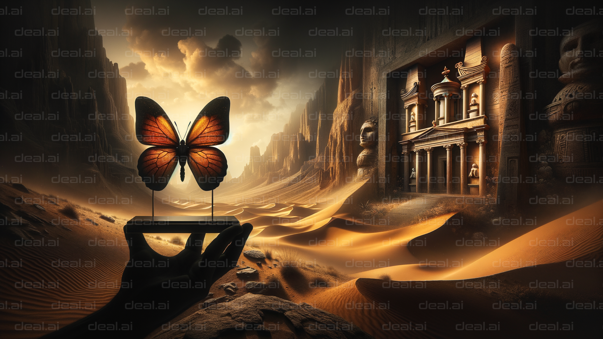 "Desert Dream: Butterfly and Ruins"