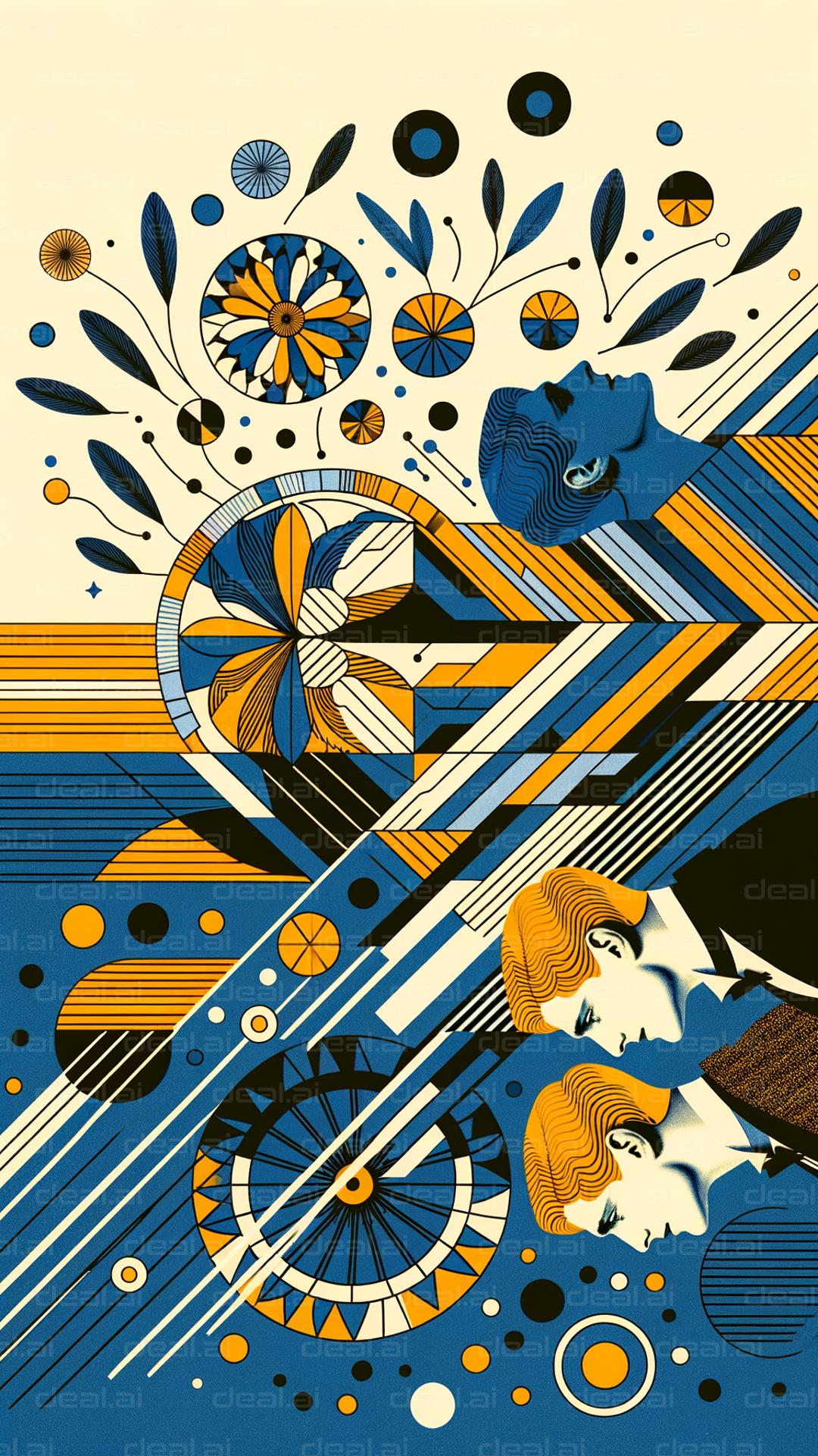 Surreal Geometric Art in Blues & Oranges