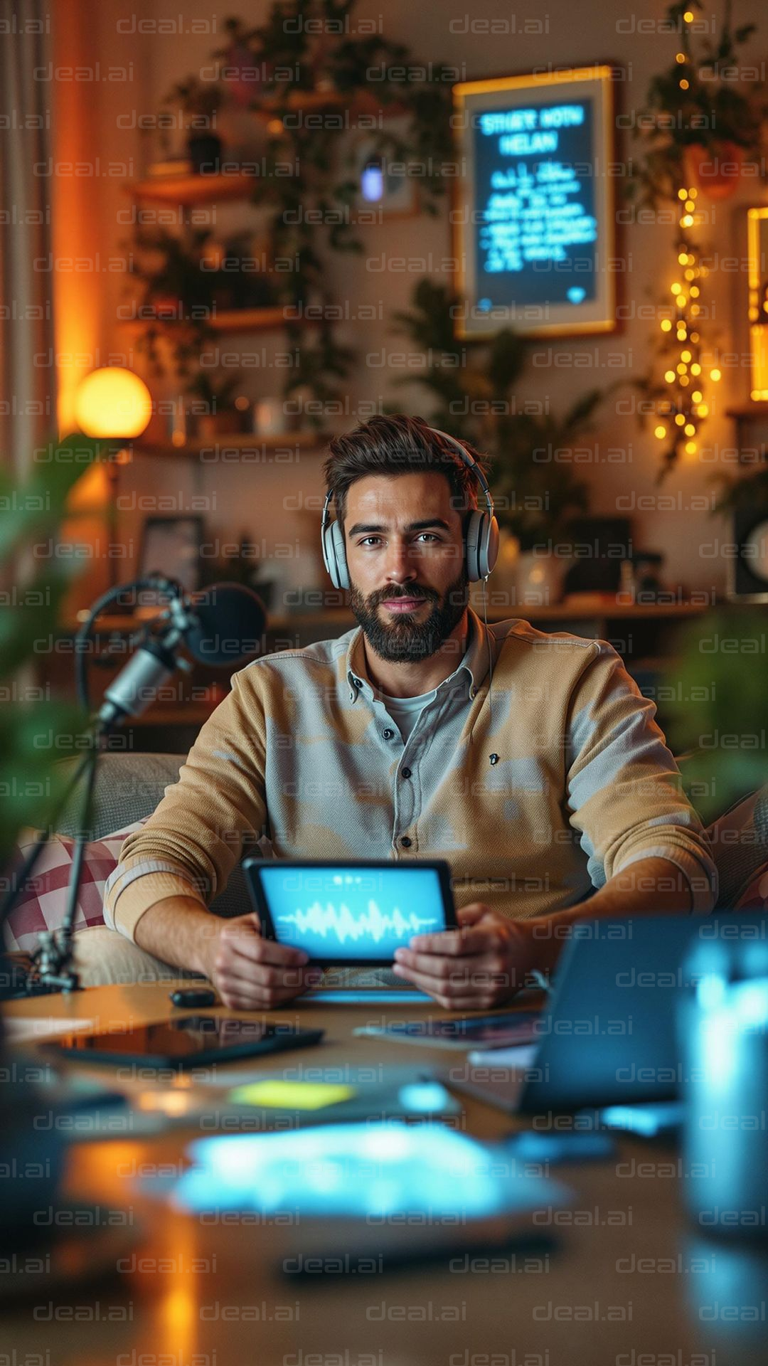 Podcasting in a Cozy Studio Setup