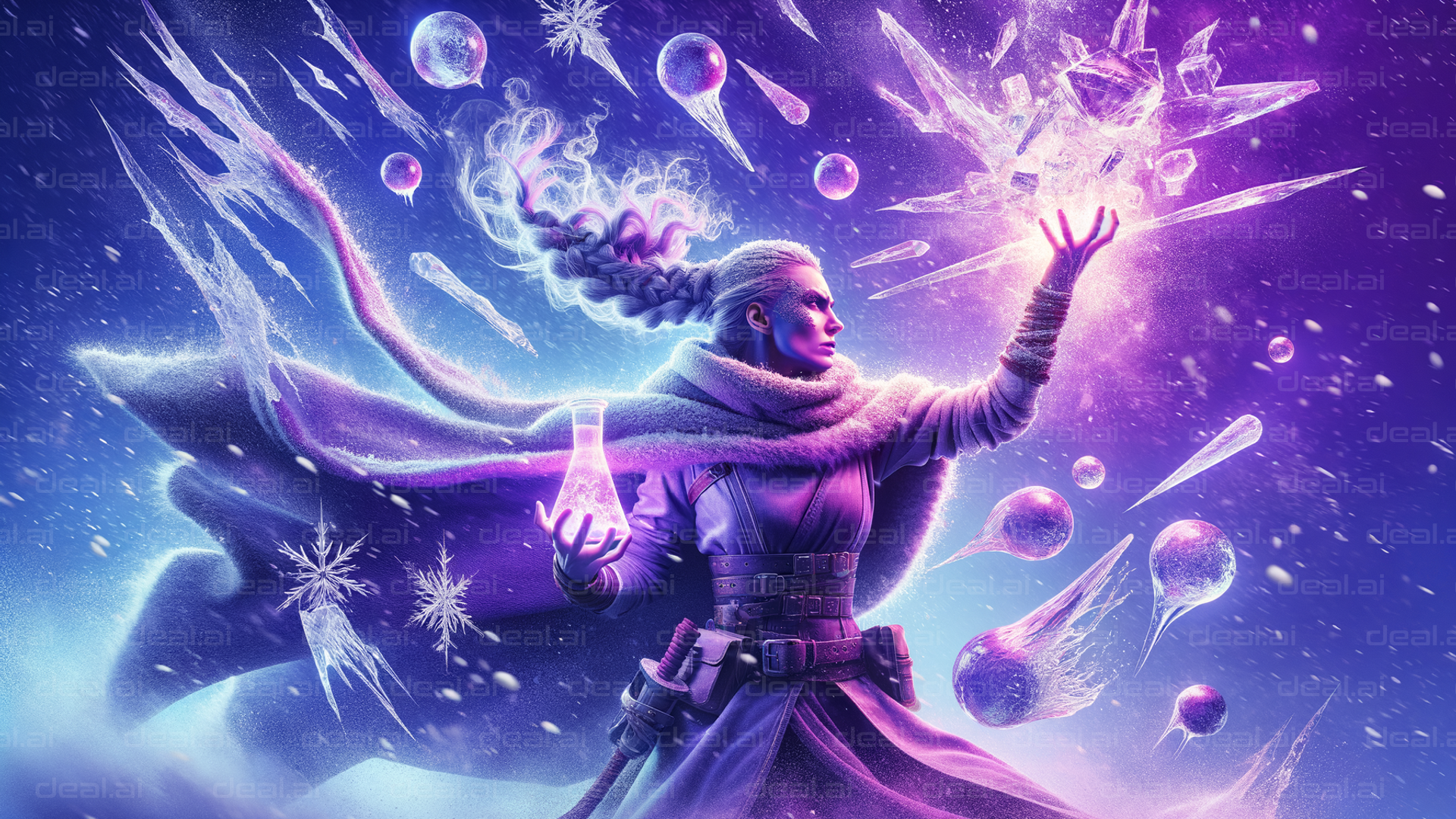 "Ice Sorceress Conjuring Enchanted Magic"