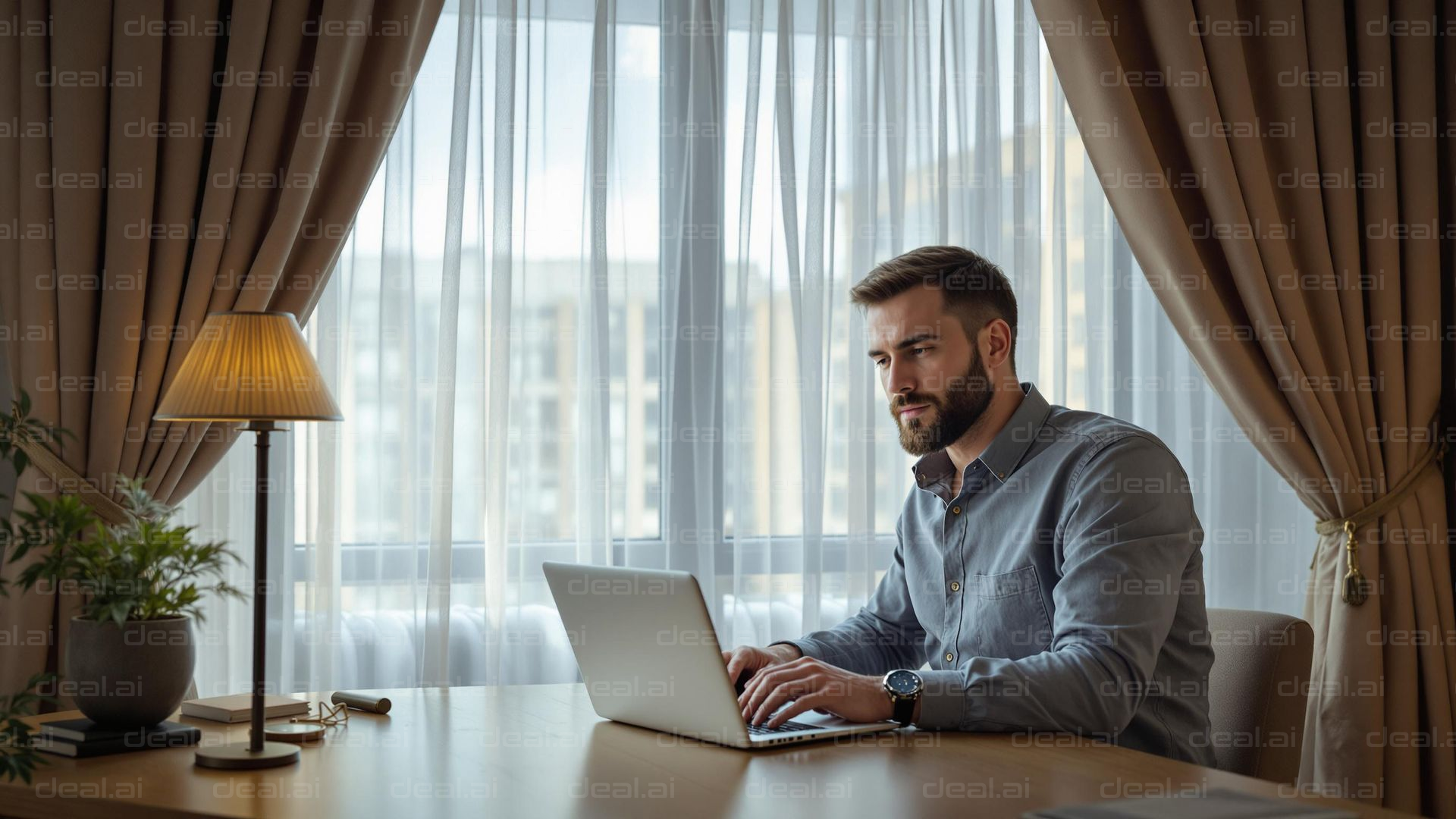 Focused Man at Work by Window