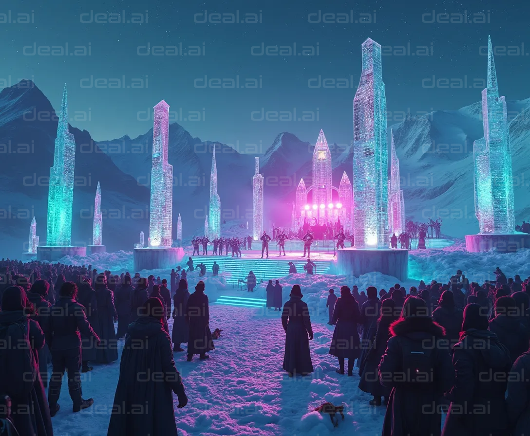 "Icy Festival in a Futuristic Snow City"