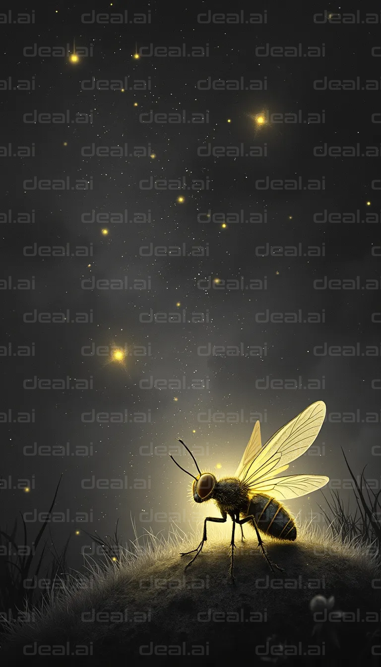"Glowing Bee Under Starry Sky"
