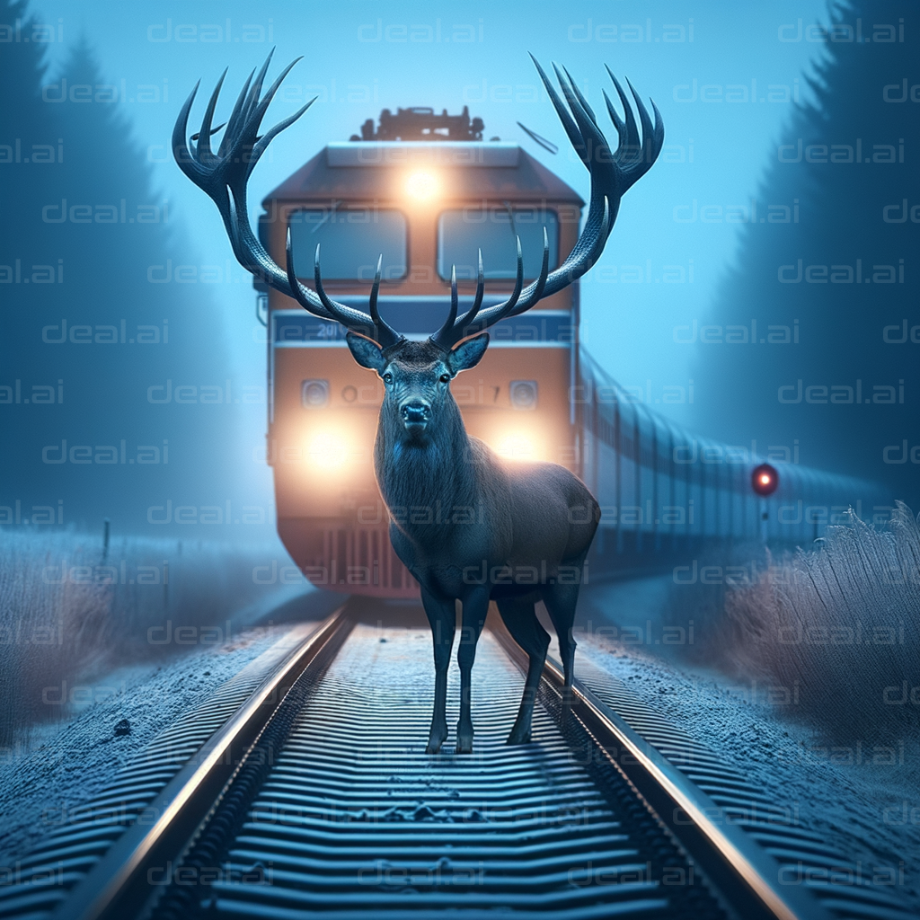 "Majestic Deer Confronts Train"