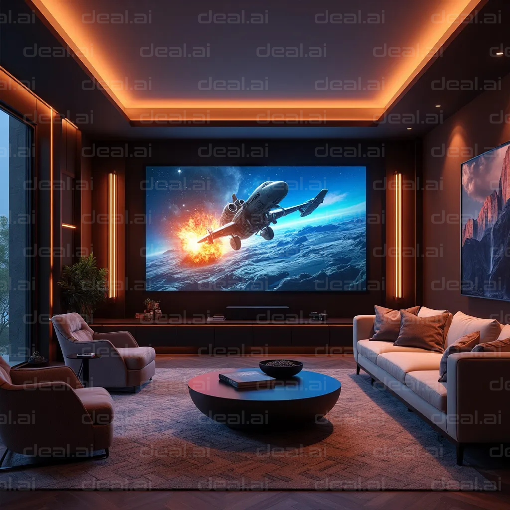 "Home Theater with Dramatic Movie Scene"