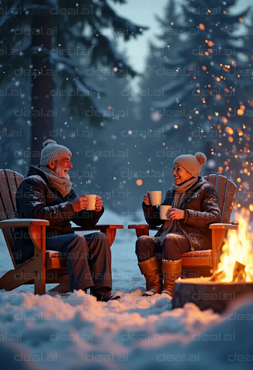 "Cozy Winter Campfire Moments Together"