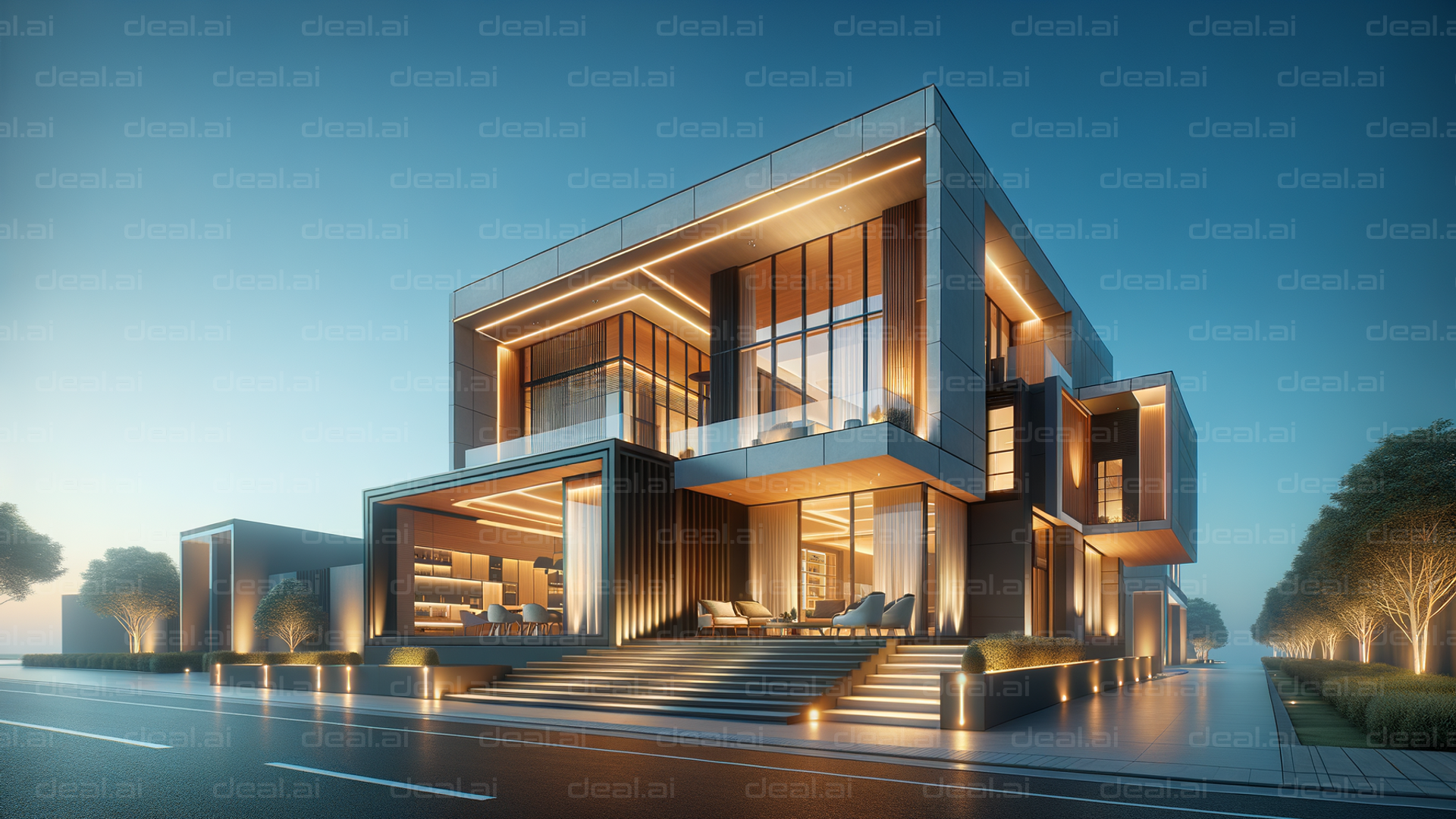 "Modern Luxury Mansion at Sunset"