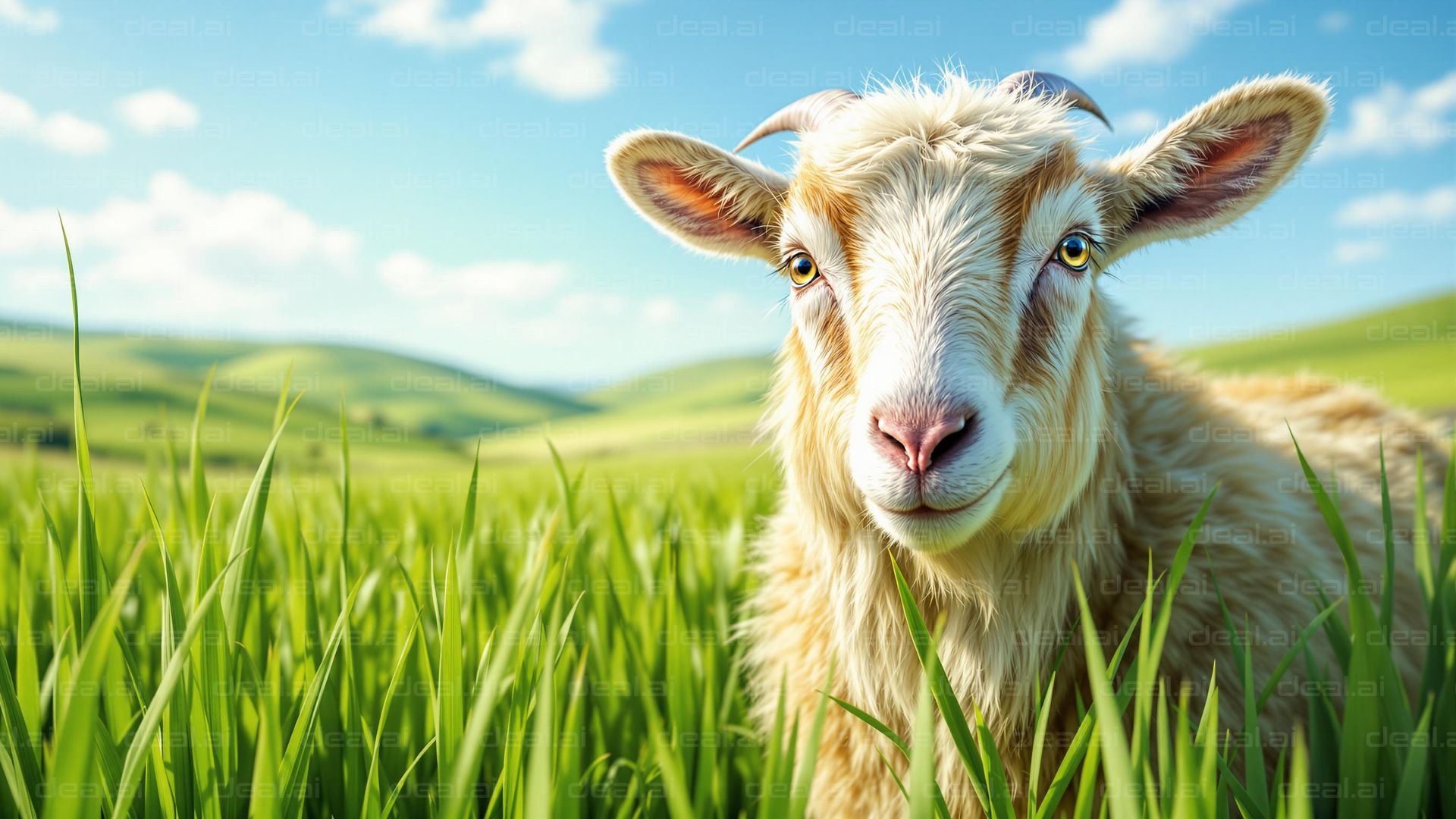 Curious Goat in Sunny Meadow
