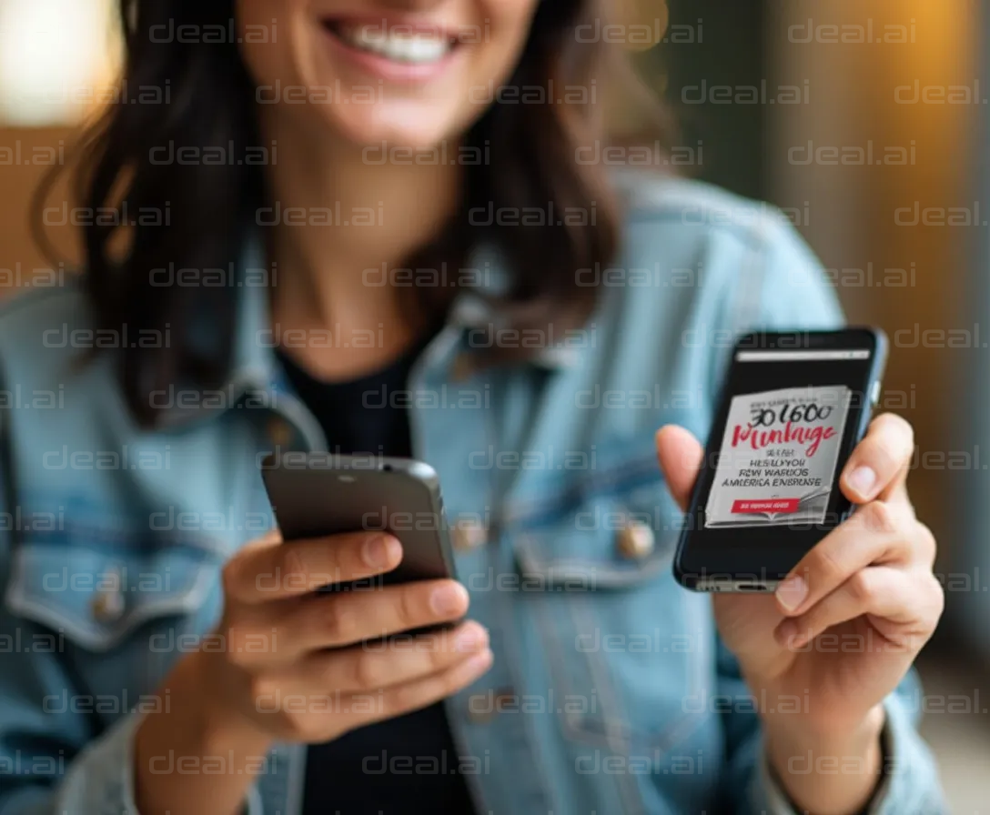 Smiling Woman Using Dual Smartphones