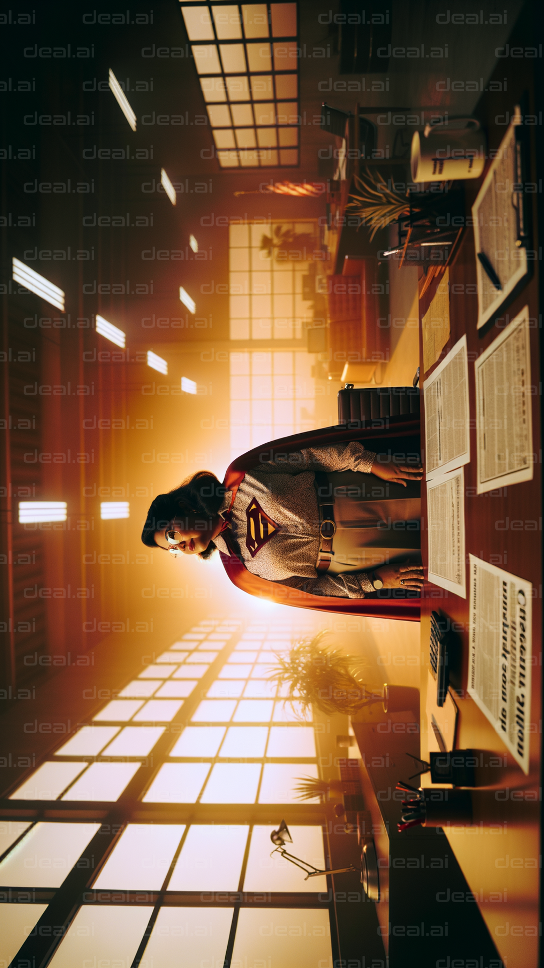 "Superhero Surgeon in Office at Dusk"