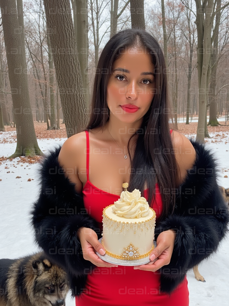"Elegant Cake in Winter Woods"