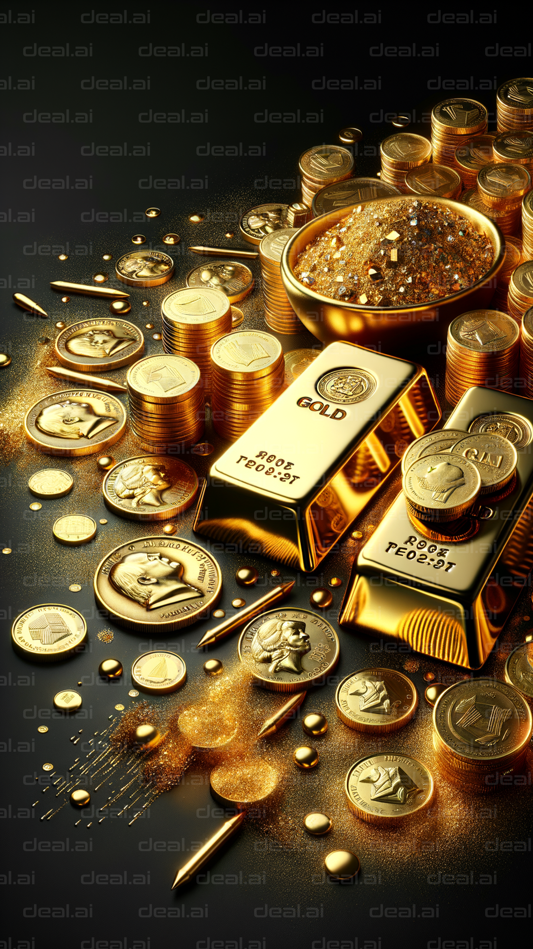 Glittering Gold Coins and Bars Display