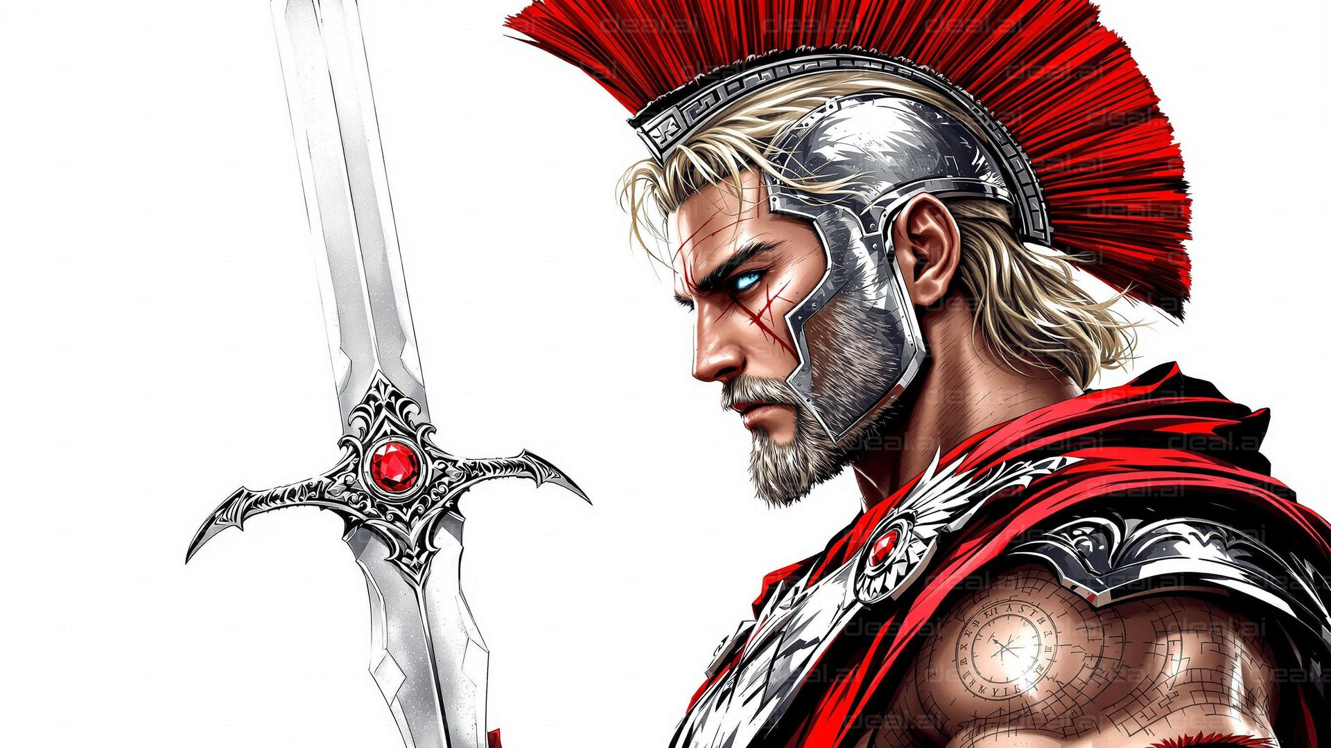 Warrior in Red Armor and Silver Helm