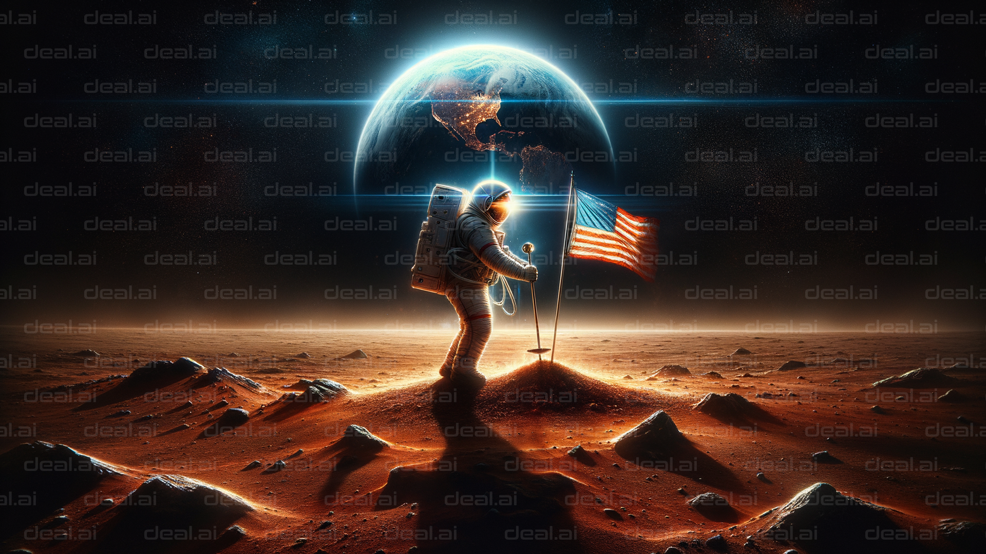 Astronaut Planting Flag on Mars