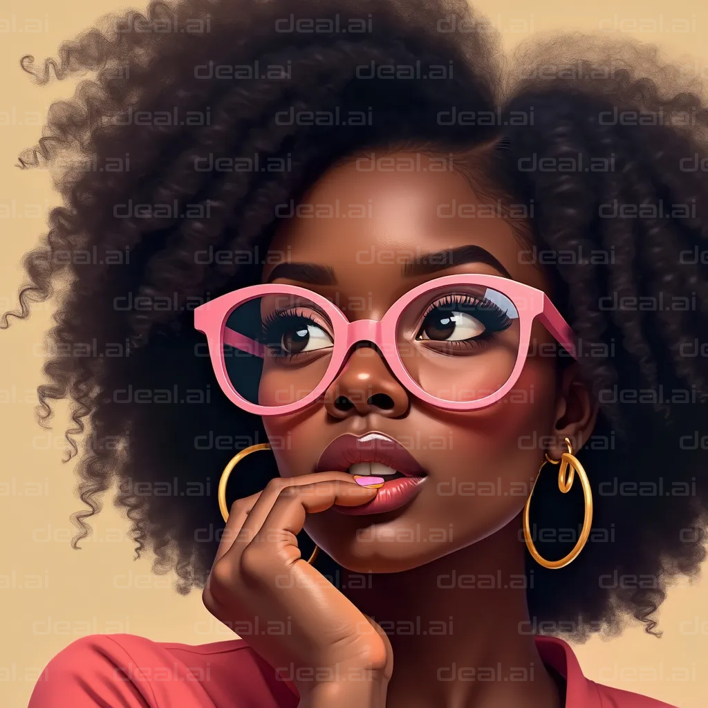 Thoughtful Woman with Pink Glasses