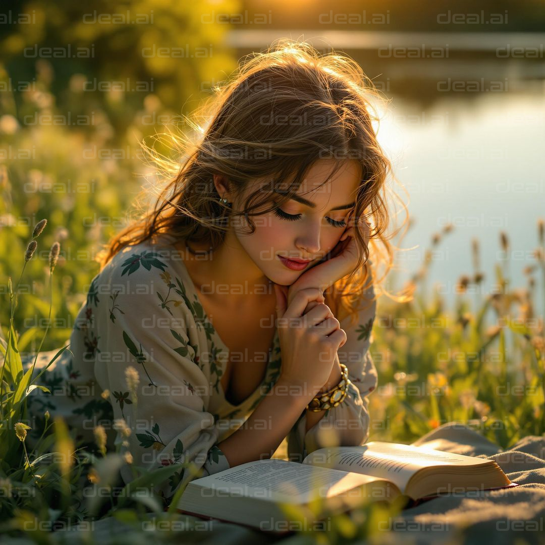 "Serene Reading by the Lake"