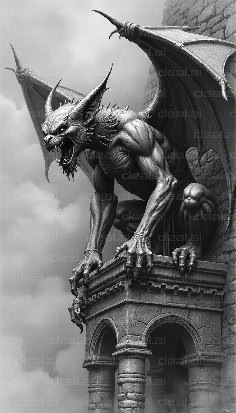 Gargoyle Guarding the Fortress Tower