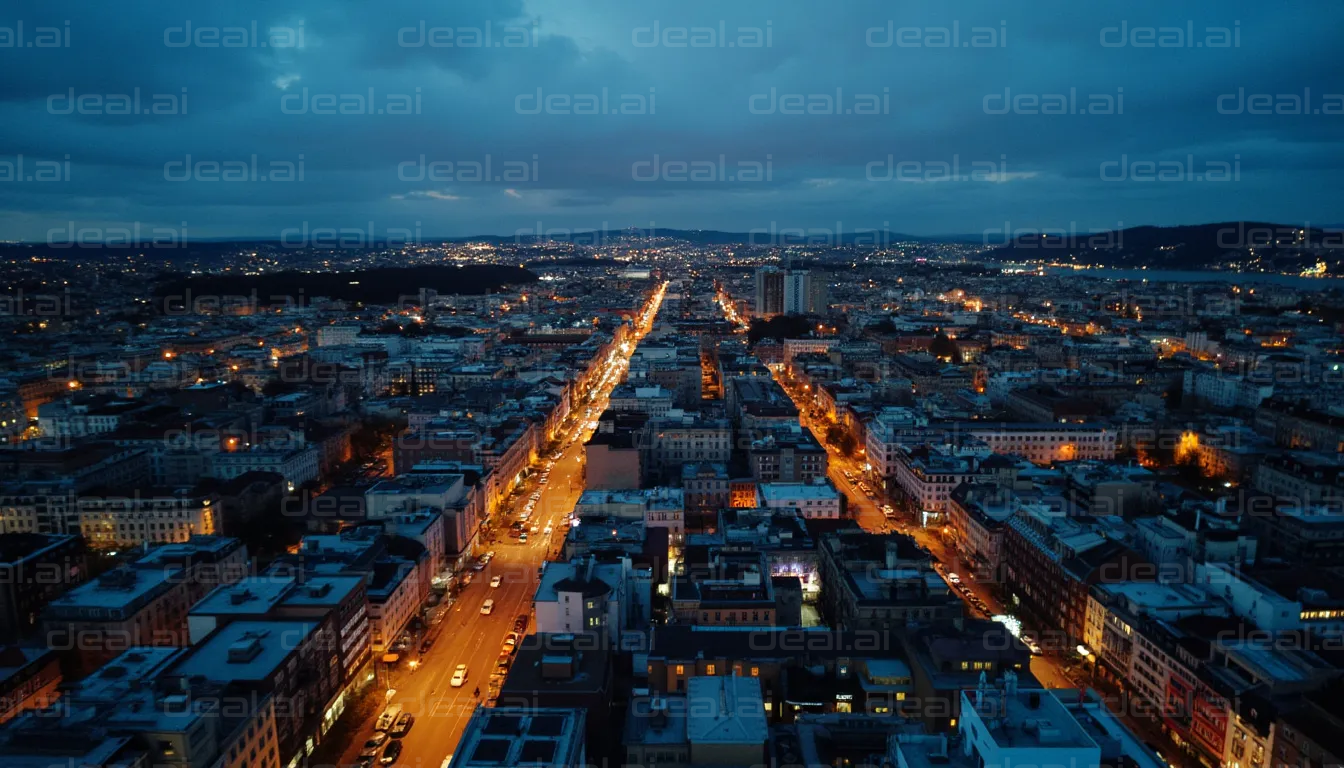 City Streets Illuminated at Dusk