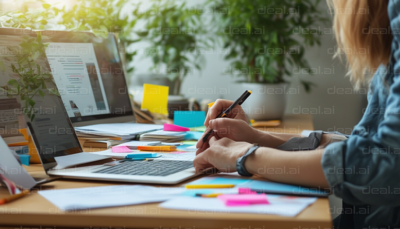 Creative Workspace with Sticky Notes