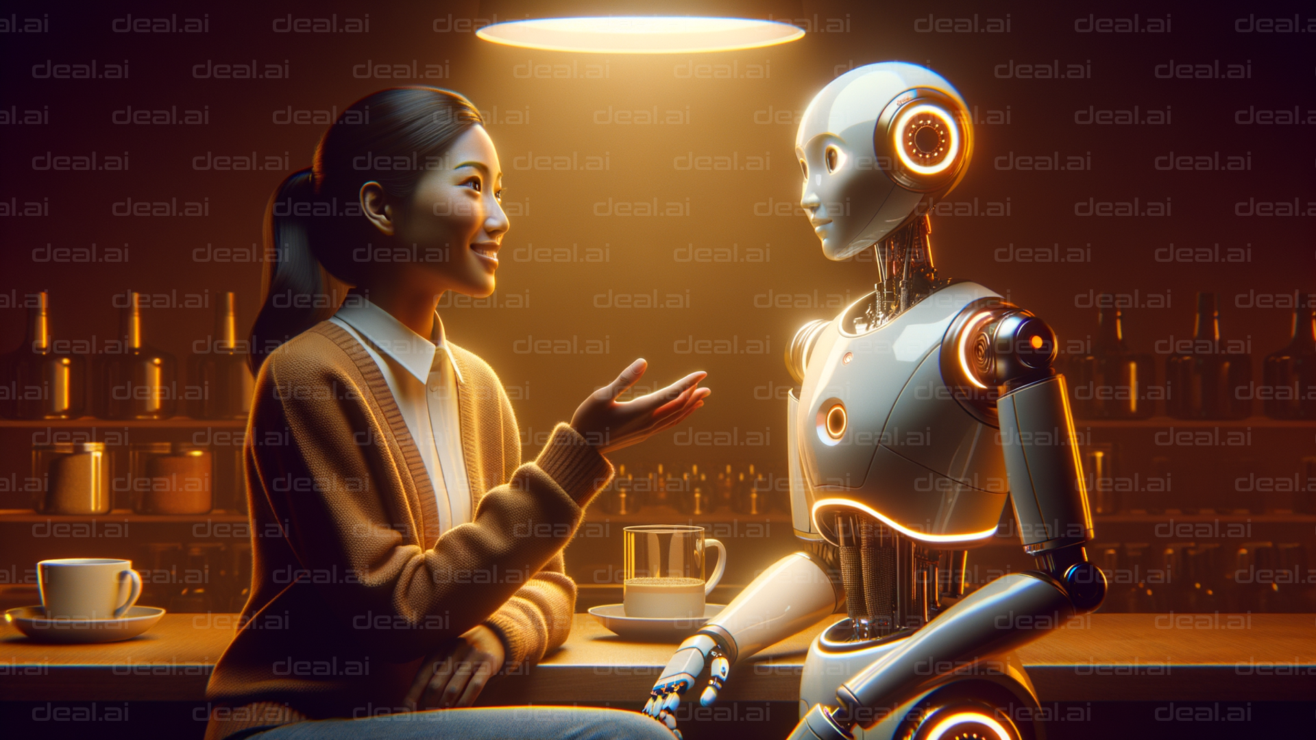 "Human and Robot Conversing in Café"