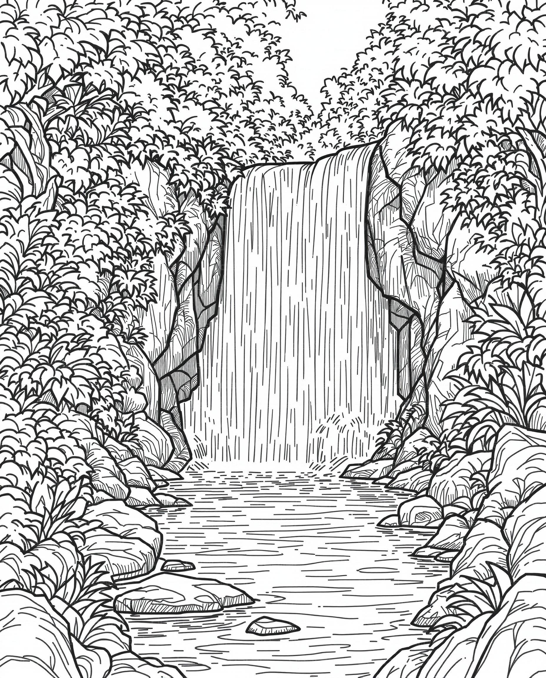 Tranquil Waterfall Sketch