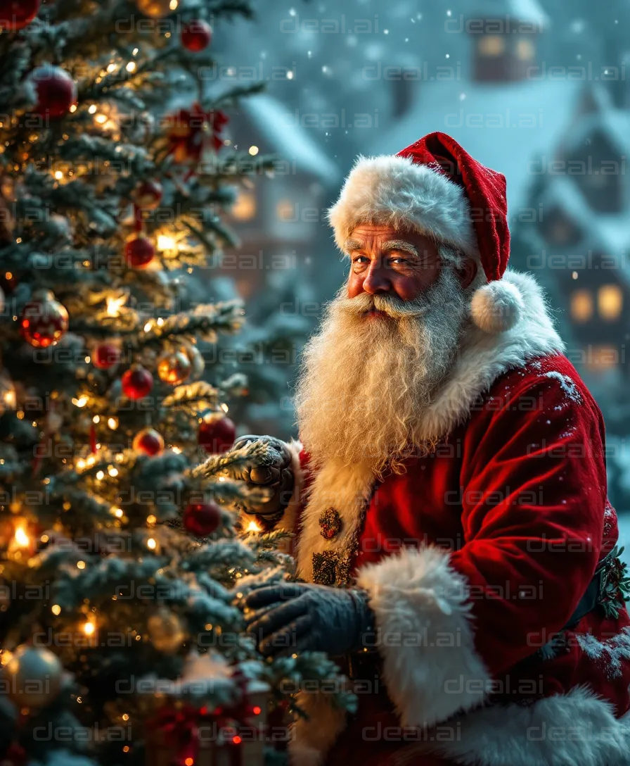 "Jolly Santa by the Christmas Tree"