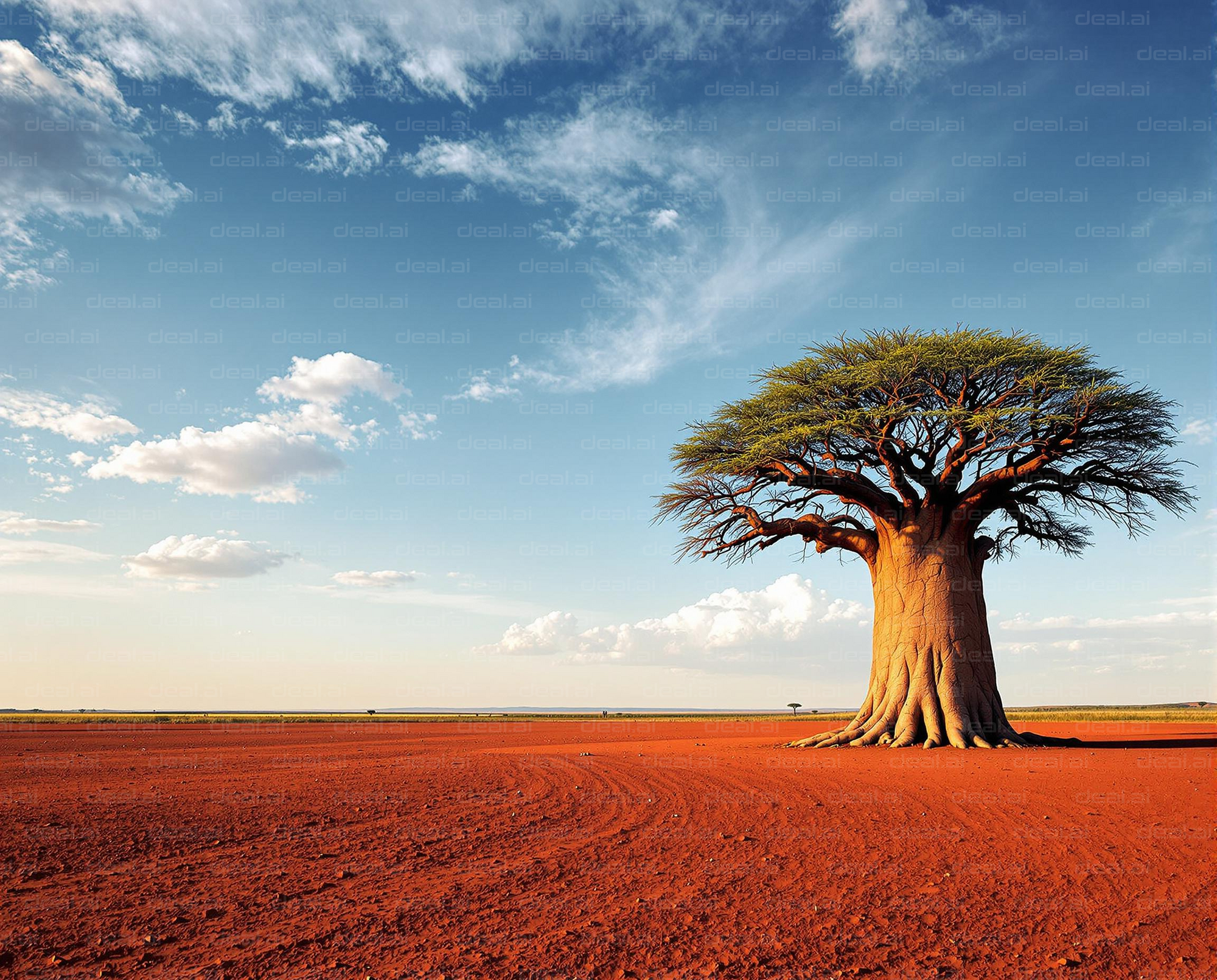 Solitary Baobab on Red Earth