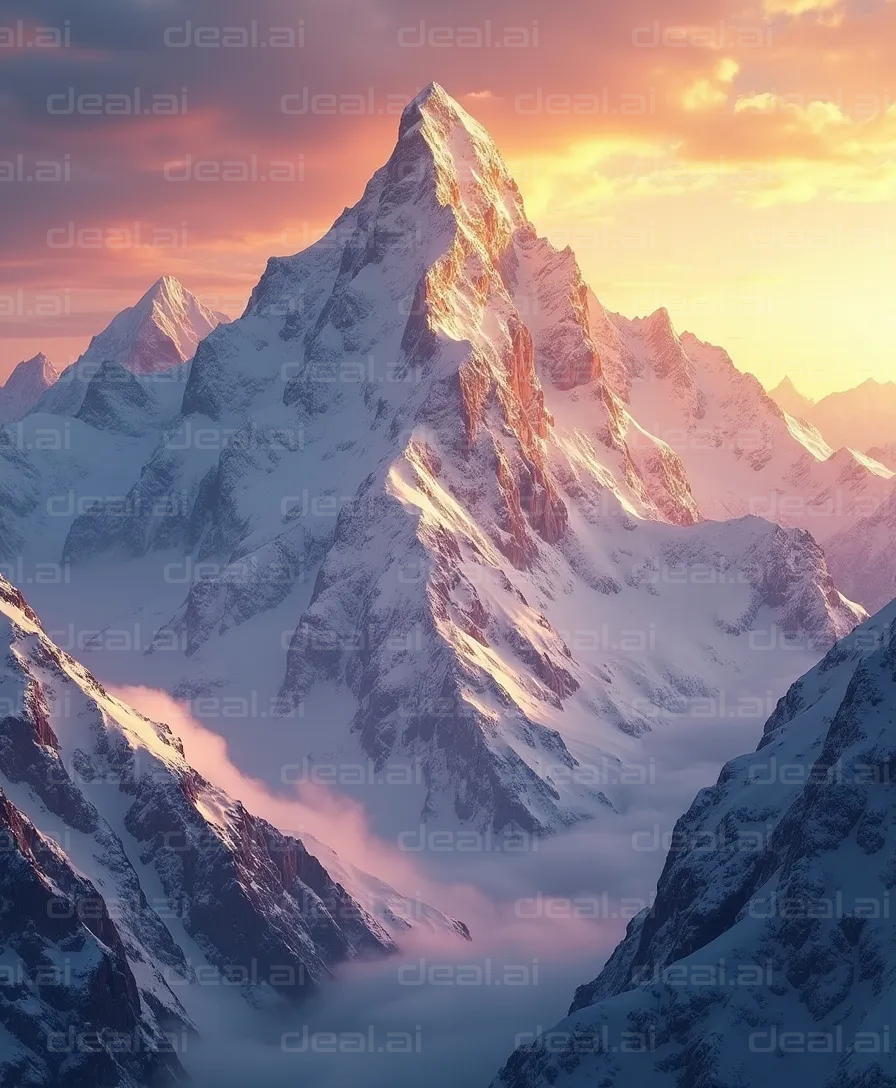 "Sunset on Snow-Capped Mountain Peaks"