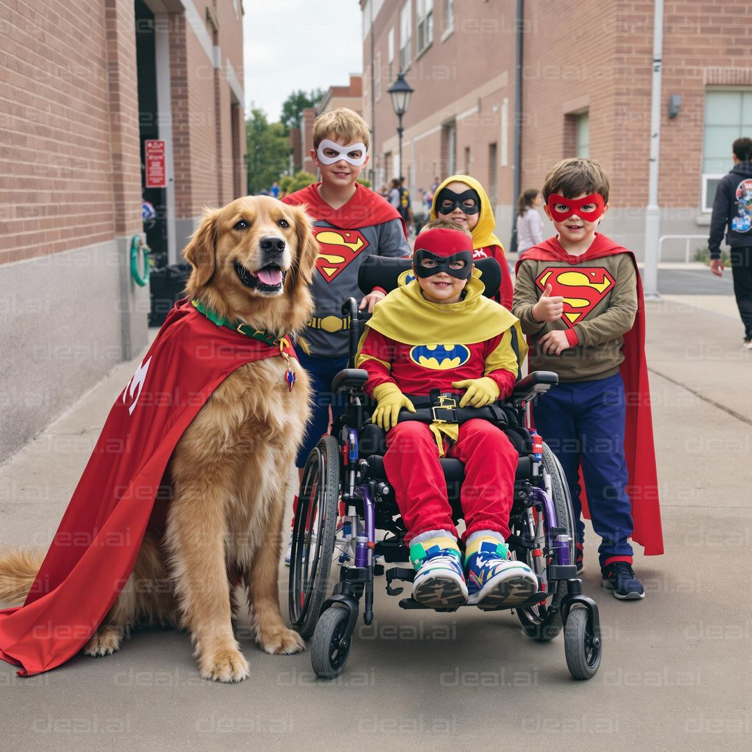 Superheroes Unite with Furry Sidekick