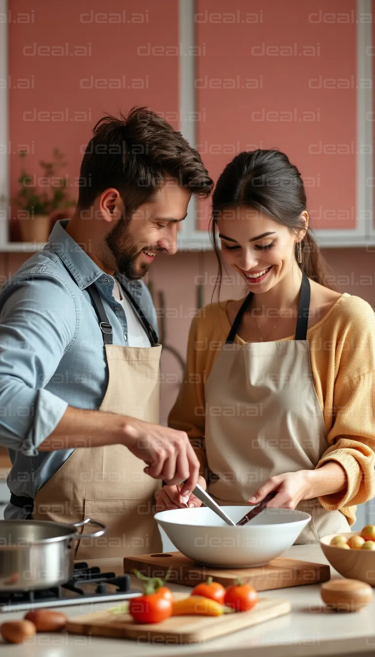 Couple Cooking Together in the Kitchen
