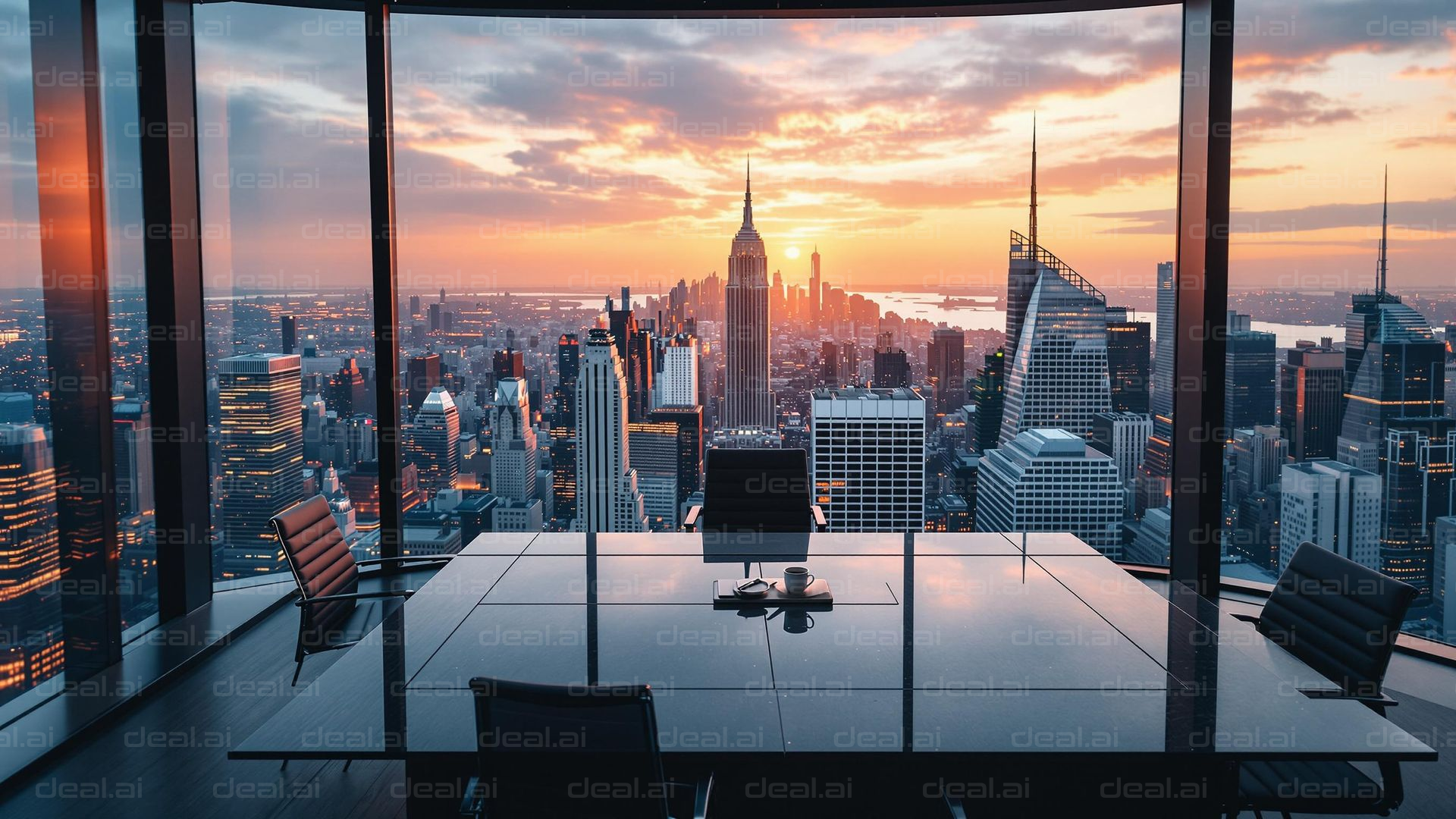 "City Skyline at Sunset from Office"